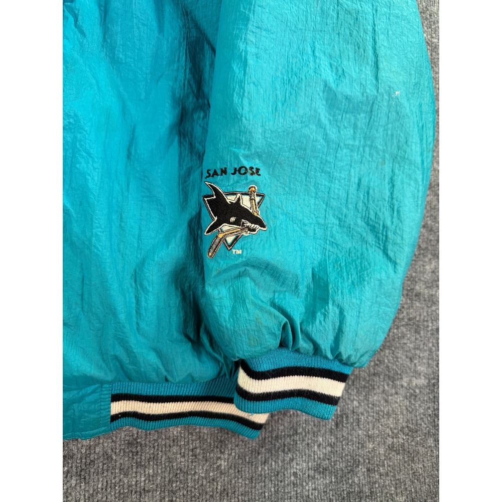 Vintage San Jose Sharks Jacket Mens Medium Teal Competitor 90s NHL Puffer Hooded - Picture 3 of 14